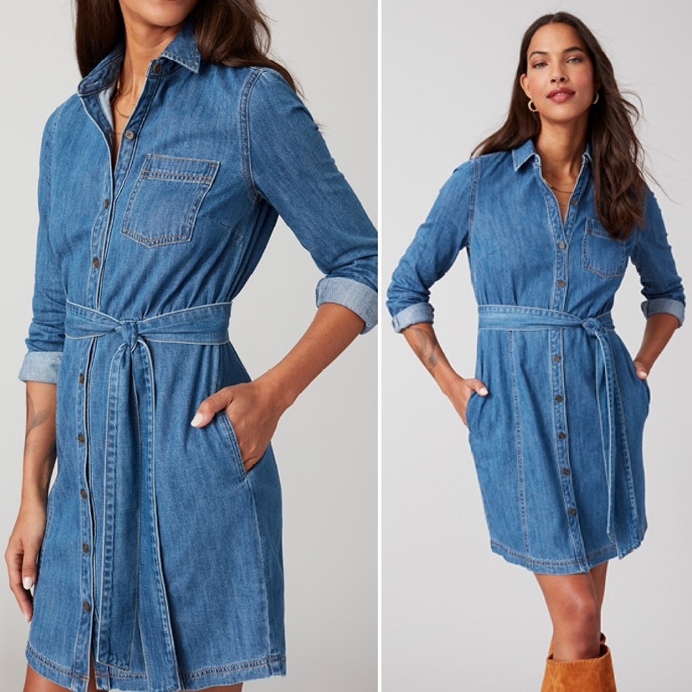 Untuckit for Her Lea Denim Long Sleeve Shirt Dress Size 6